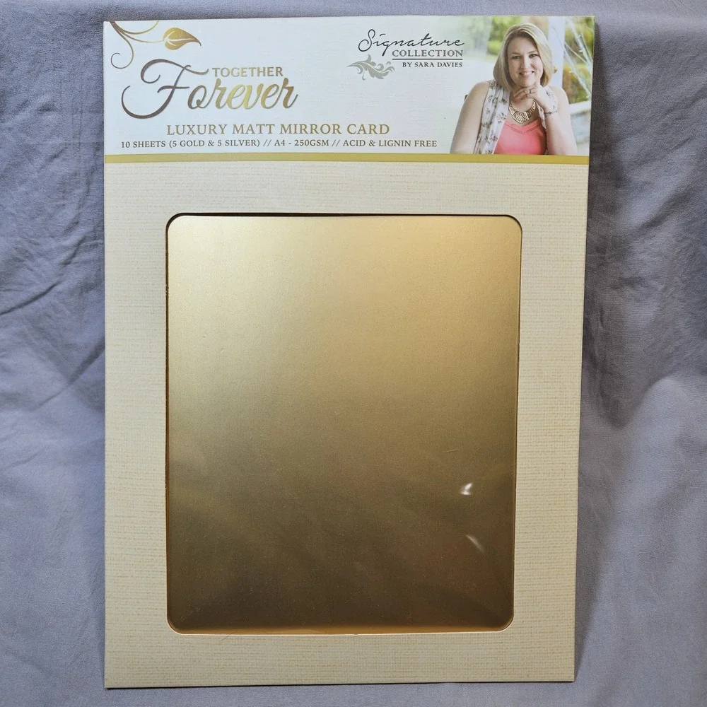 CRAFTERS COMPANION LUXURY MIRROR CARD SARA DAVIES SIGNATURE COLLECT. GOLD SILVER